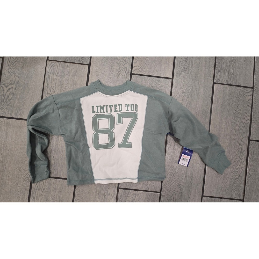 Limited Too Girls Sage Green White 87 Graphic Sweatshirt Pullover Size M 10 NWT